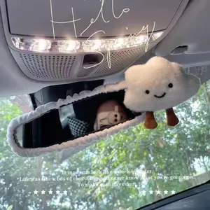Creative Cute Panda Devil Horns Bow Doll Car Mirror Cover Decoration New Cartoon Animal Reverse Mirror Car Interior Accessories