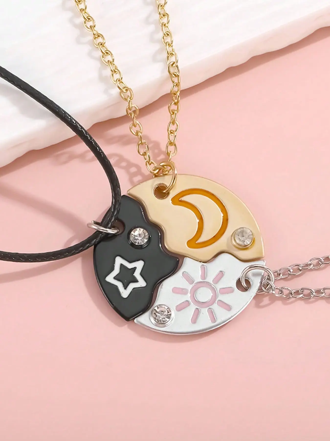 Sun, Moon, Star Magnetic Multiple Necklace Set for 3 | BFF Puzzle Design Jewelry with Sequin Details and Sparkle | Ideal Friendship Gift for Sisters & Best Friends