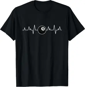 100% cotton Unisex Pool Players Heartbeat Billiards 8 Ball T-Shirt