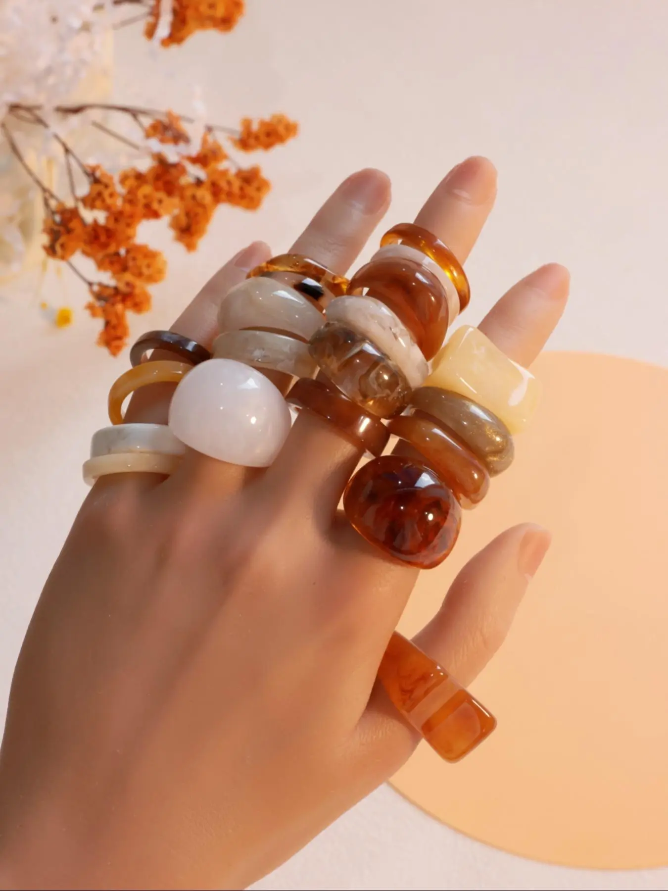 Boho Style Irregular Resin Rings, Stacking Ring Set, Vintage Style, Statement Multi Ring, Fashion Accessories for Women & Girls, Trendy All-match & Exquisite Jewelry for Birthday Gift, Bohemian Stackable Rings