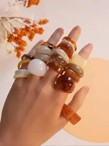 Boho Style Irregular Resin Rings, Vintage Style, Statement Multi Ring, Fashion Accessories for Women & Girls, Trendy All-match & Exquisite Jewelry for Birthday Gift