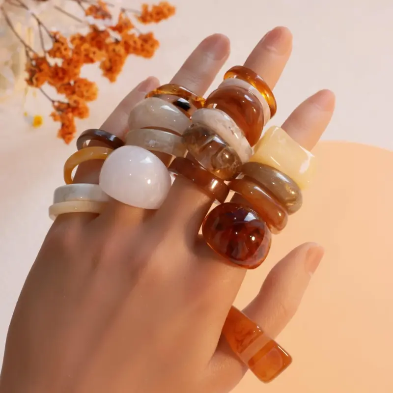Boho Style Irregular Resin Rings, Stacking Ring Set, Vintage Style, Statement Multi Ring, Fashion Accessories for Women & Girls, Trendy All-match & Exquisite Jewelry for Birthday Gift, Bohemian Stackable Rings
