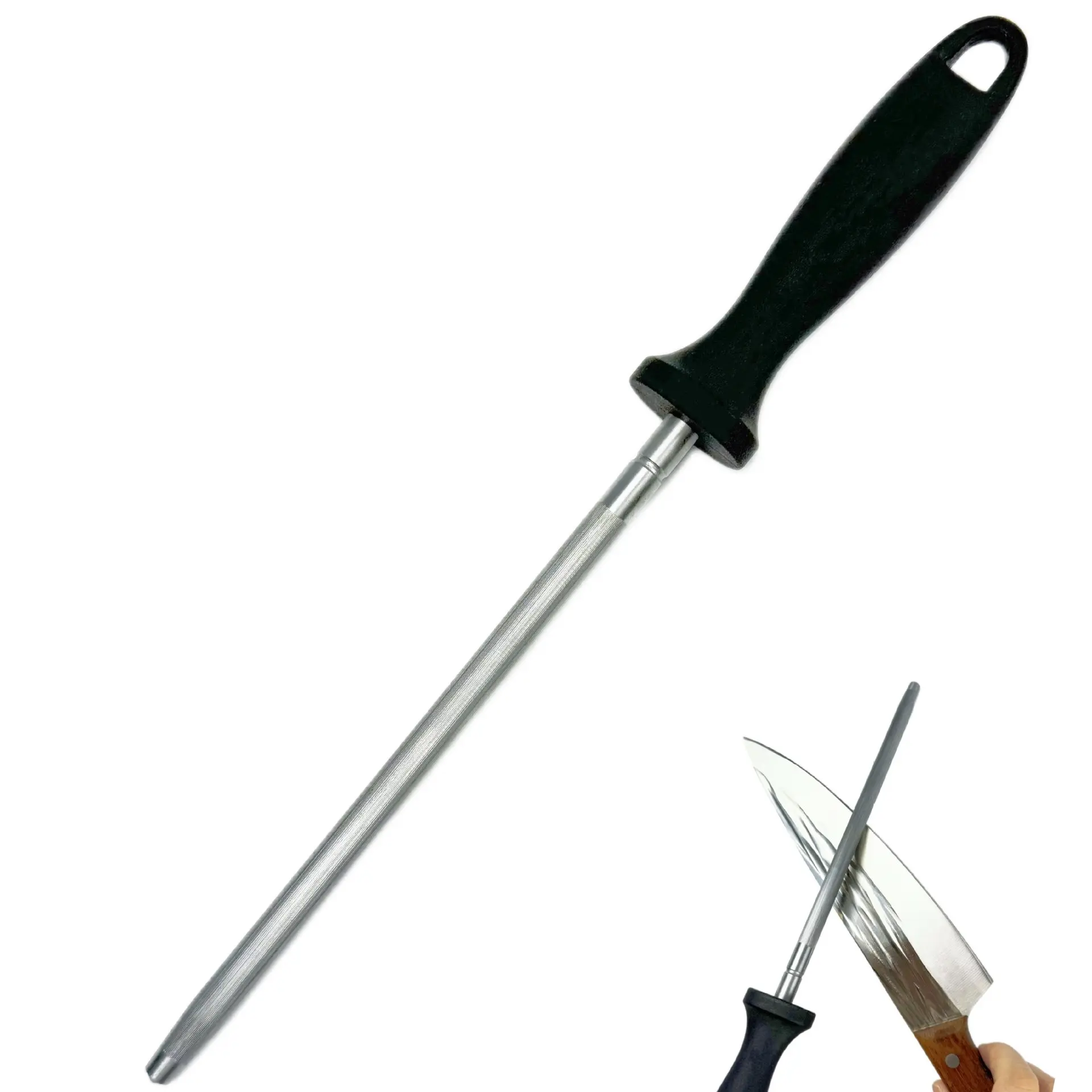 12" Carbon Steel Kitchen Knife Honing Rod Sharpener Kit with Hanging Hole for Everyday Knife Sharpening