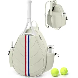 Water Resistant Quilted Crossbody Sling Tennis Backpack for Women Men, Fits Tennis Pickleball Badminton Rackets