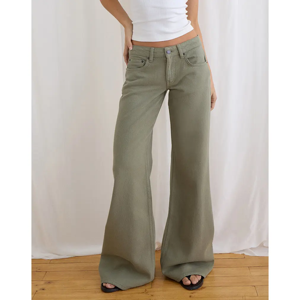 Low Rise Slouchy Flare Jeans in Twill Fern Green
