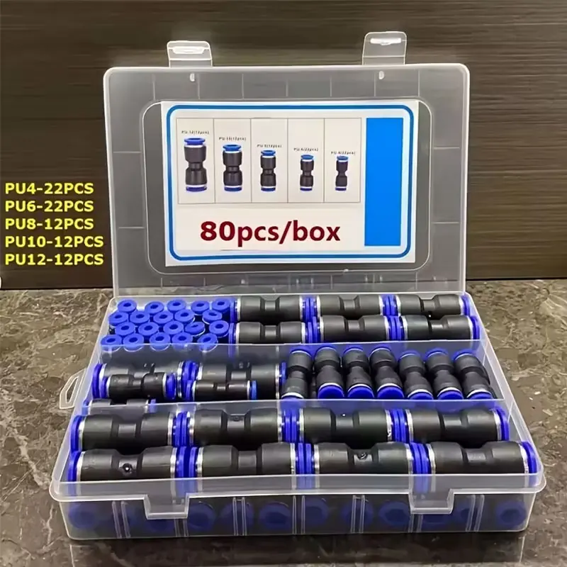 [Metal Quick Connect Fittings Kit] 80pcs Metal Quick Connect Air Compressor Hose Fittings Kit - Leak-Resistant, Universal Thread, Easy Installation - for 5/32 1/4 5/16 3/8 1/2 Inch Tube, Cap Connector Type