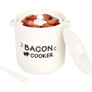 Bacon Cooker for Oven - Splatter-Bacon Cooker with Lid and Bonus Tongs - Easy Faster Bacon Maker for Yummy Crispy Bacon