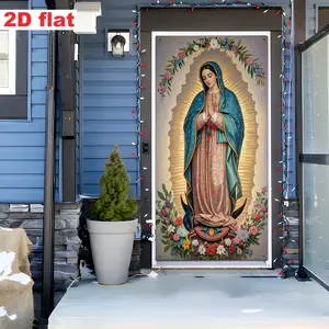 Guadalupe Virgin Religious Wall Art Flag, Halo & Floral Design, Perfect for Church Entrance, Home Decor, Religious Decoration, Religious Celebrations
