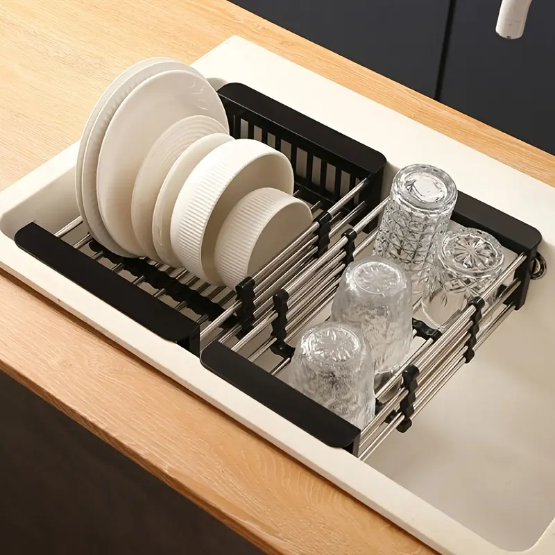 Expandable Sink Draining Basket - Kitchen Expandable Stainless Steel Bowl Rack, Lightweight and Compact, Suitable for Vegetables, Fruits, and Tableware, Kitchen Countertop Bowl Rack, Dish Drying Organiser