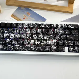 138 Key Dragon Pattern Pbt Keycaps, Cherry Style Side-Printed Semi-Transparent, Dye Sublimation, Compatible with Mx Axes, Fits 61/64/68/87/96/104/108 Keyboards