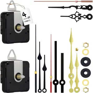 32mm Long Shaft Clock Mechanism Replacement with 4 Sets of Clock Hands, Silent Sweep  Operated Quartz Clock Movement  Kit for DIY Clock Repair