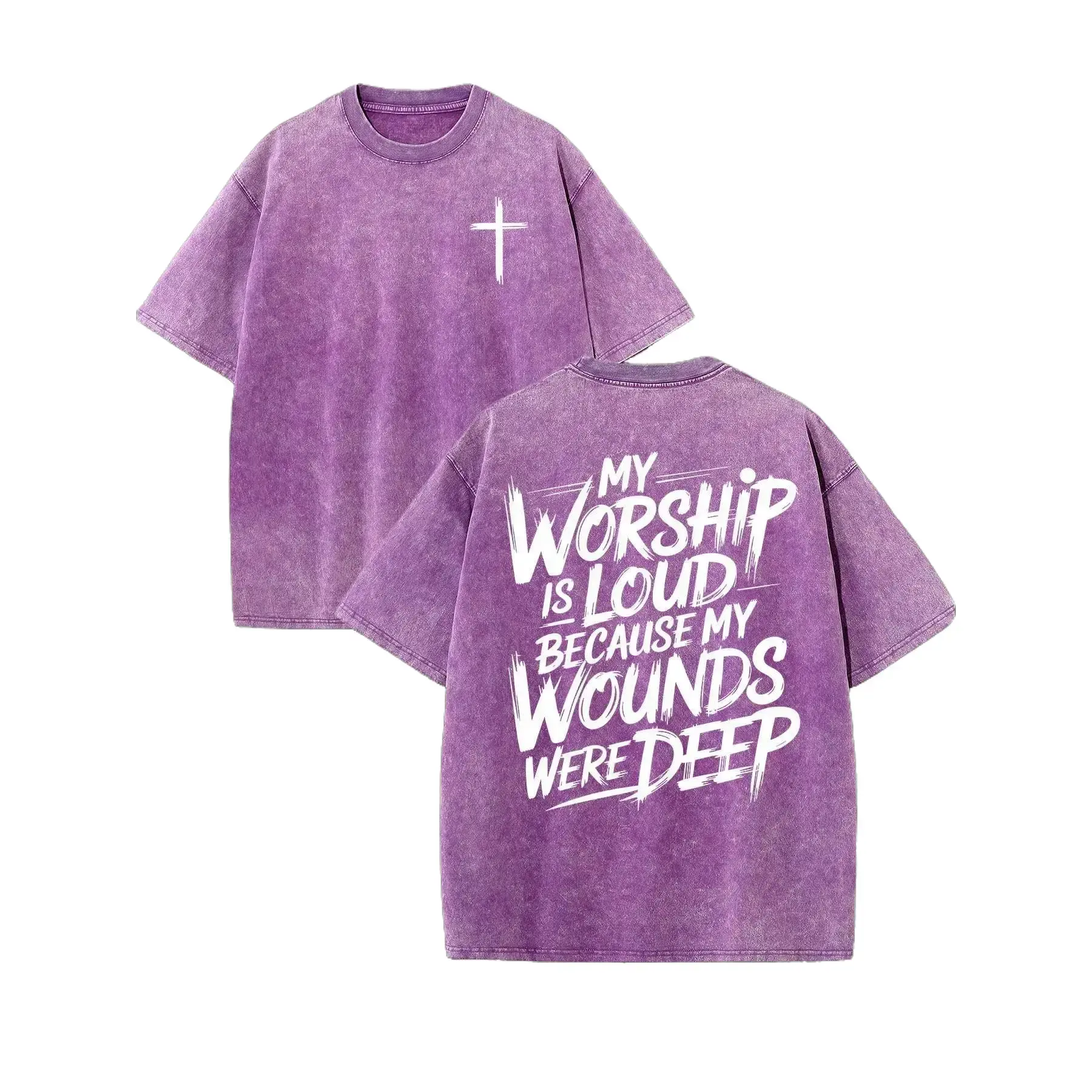 My Worship Is Loud Because My Wounds Were Deep Unisex Washed Christian Shirt, Christian Scripture T-Shirt, Vintage Retro Washed Shirt Double Sided Printed Apparel