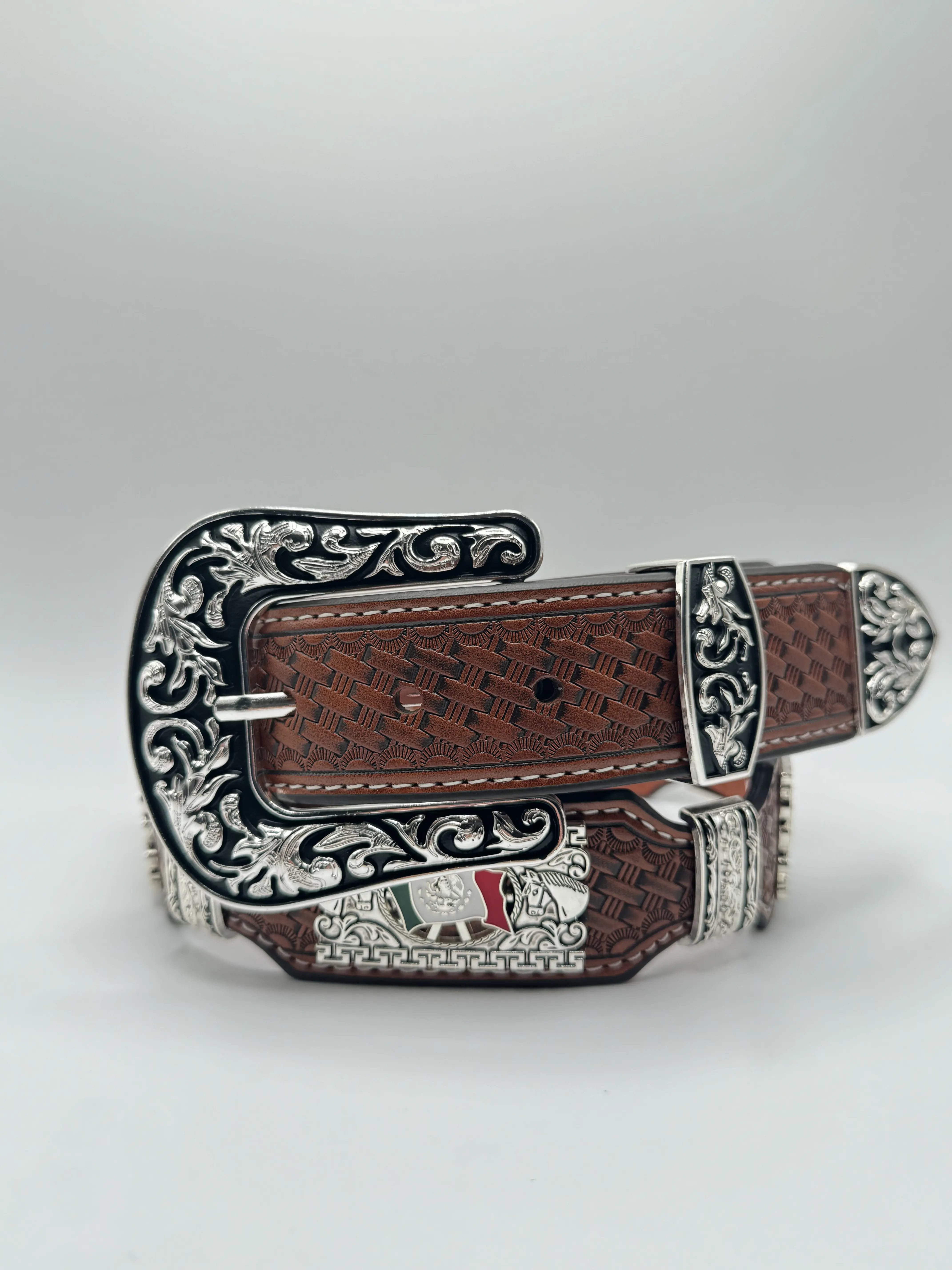 Belt- Concho Mexico Flag Belt "Tan"