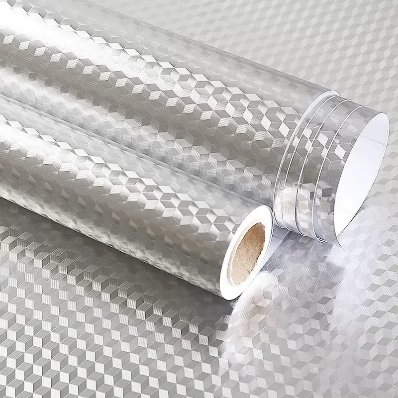 Self-Adhesive Cube Texture Aluminum Foil Kitchen Wallpaper Roll Film - Oil-Proof, Heat-Resistant, Waterproof, Moisture-Proof, Reusable, Easy to Clean, Easy-Remove Backsplash Sticker & Cabinet Liner (15.7x118in)