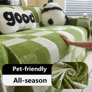 Simple Chenille Plaid Sofa Blanket, Couch Cover, Universal Full Size Washable Dustproof Non-Slip, Suitable for Office Bedroom Living Room
