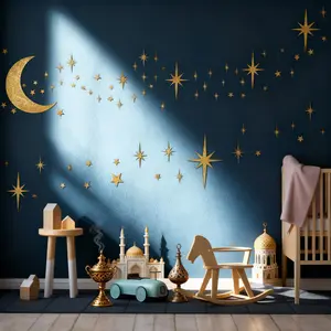DIY Moon Star Decorative Wall Stickers, Peel and Stick Star Shape Decals, Bedroom and Living Room Decor, Ramadan and Easter Decoration, Ornaments