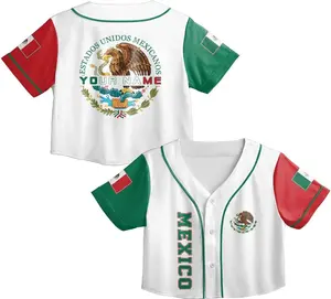 Mexico Collection Baseball Jersey Crop Top – Personalized Name & Number, Black All Over Print Custom Jersey for Women