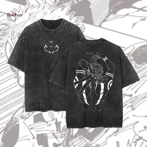 Sukuna JJK Vintage Cotton Tee Jujutsu Kaisen Anime Double Printed Oversized Washed T-Shirt Unisex Mineral Anime Manga Washed Heavy Cotton T-shirt, Gift For Anime Fan, Anime Lover