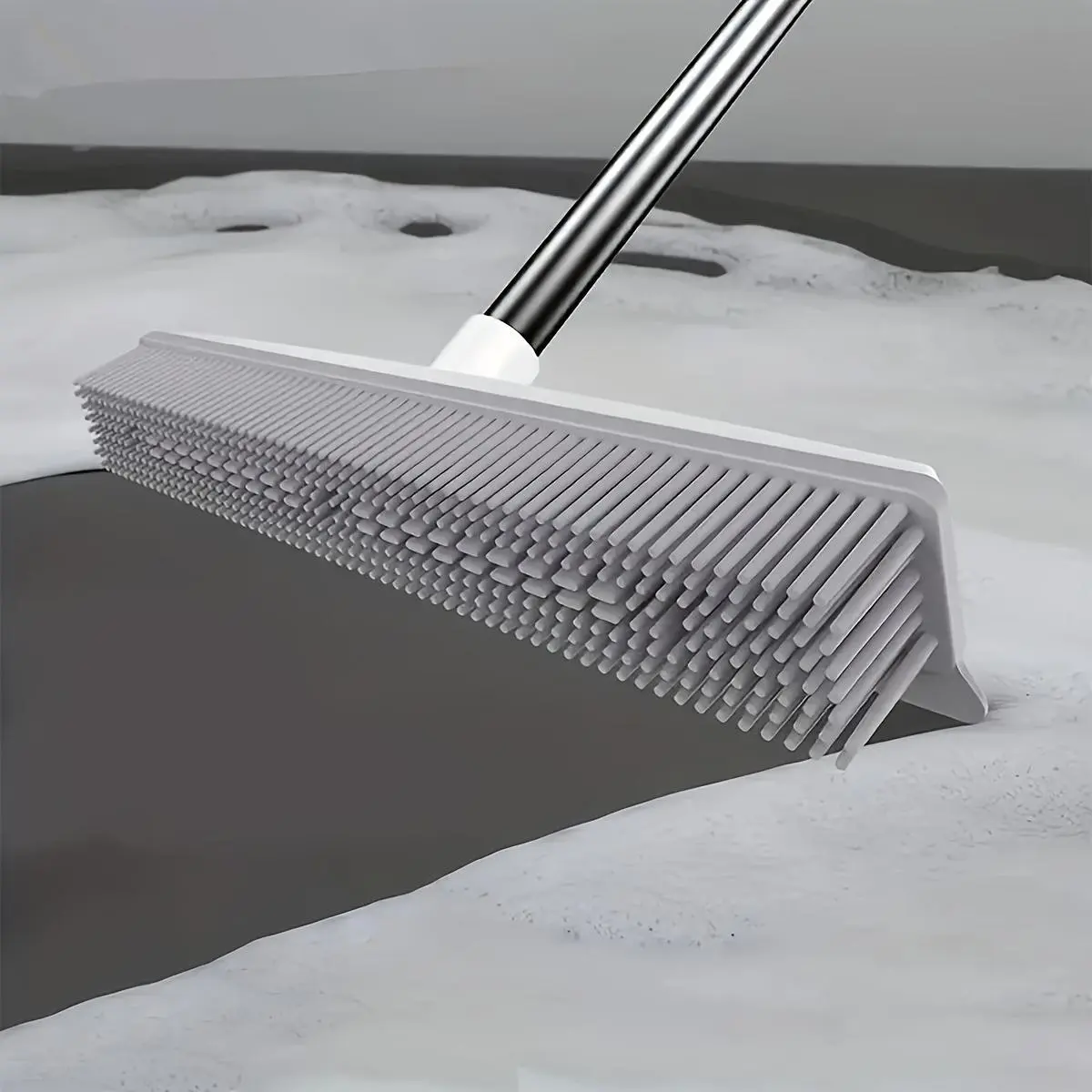 Rubber Broom Carpet Brush with Water Scraper, Long Handle for Pet Hair Removal, No Scratch Design for Hardwood & Plush Carpets, Indoor Broom, Household Cleaning Tool