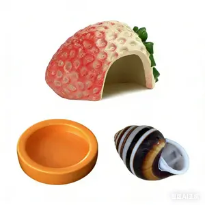 Hermit Crab Care Kit: Large Opening Sea Shell + Resin Strawberry Hideout + Ceramic Water Bowl| Reptile Terrarium Accessories（Acrylic case not included）