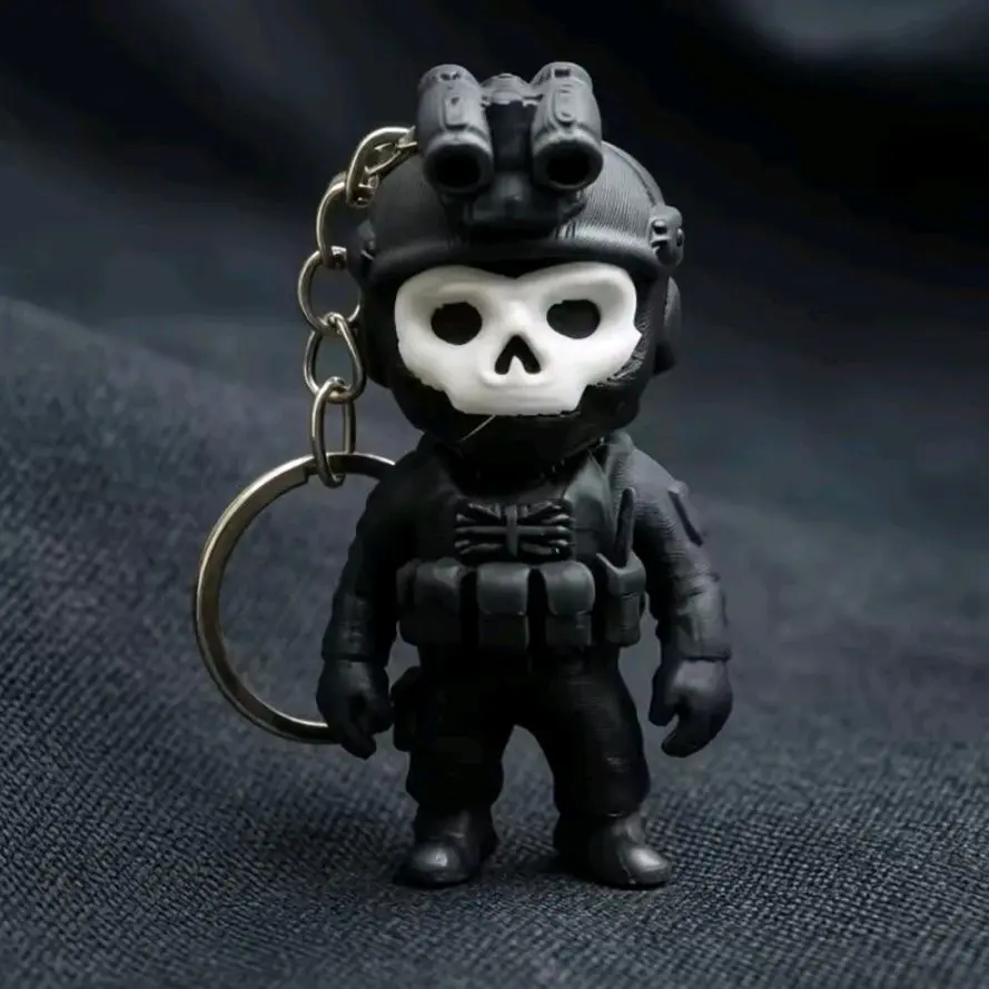 Quirky 3D Printed Ghost Keychain, Cool Gothic Style Collectible Bag Charm with Skull Face and Helmet for Keys and Backpacks, Cool Keychains, Collectible Bag Keychain