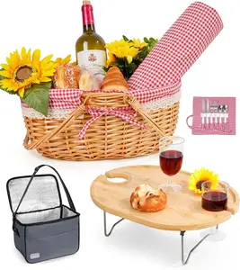 Picnic Basket for 2 with Table and Blanket Collapsible Cooler Bag Insulated Picnic Set for Beach Picnic Hamper Picnic Date Essentials for Outdoor Picnic Accessories Wedding /Bridal Shower
