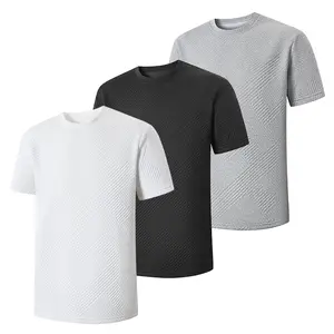 Men’s textured geometric jacquard crew neck T-shirt, loose fit casual streetwear