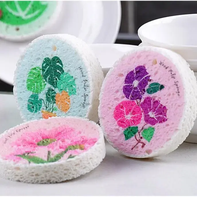 2026 Wood-Based Eco-Friendly Cellulose Scrubber Pads-Scratch Free,Thickened Soft,High-Absorbency Expandable Foam Floral,Scratch Free Sponges,Scrubber Pad,Sponges Scrubbers,Cute Home Care Cleaning Tools for Kitchen&Bathroom