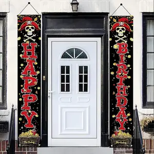 Pirate's Birthday Happy Door Decoration Banner, Treasure Chest Skull Doorplate, Pirate-Themed Birthday Parties, Halloween Decorations