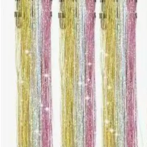 False Hair  Clips Extension Set, 12 Pieces with Flashing Ears, Laser Colorful Concert Highlights, Hair Extensions