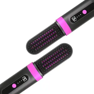 Cordless Hair Straightener Brush, Portable Hot Brush for Quick Hair Touch-Ups, Ionic Ceramic Heating Brush with Auto Shut-Off and Storage Pouch