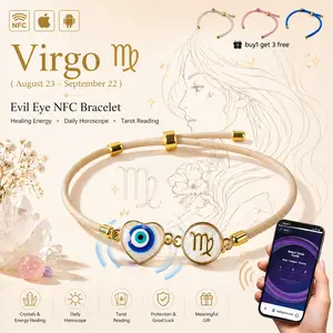 Virgo "Sacred Clarity" NFC Bracelet Set - Heart Evil Eye & Shell Zodiac Charm (With 4 Interchangeable Cords)