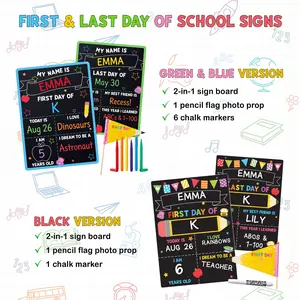 First Day Of School Sign Board, 10x14 Double-Sided First & Last Day School Sign, Reusable Back to School Photo Prop Set For Preschool Kindergarten Kids, Pencil Flag & Chalk Marker Included