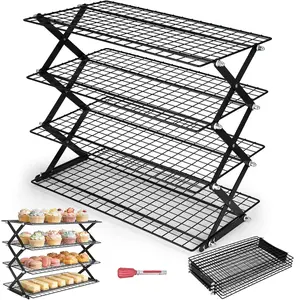 Collapsible Cooling Rack 4 Tier, Stackable Cooling Racks for Baking, Cookies, Bread, Cake, Roasting, Grilling, Drying