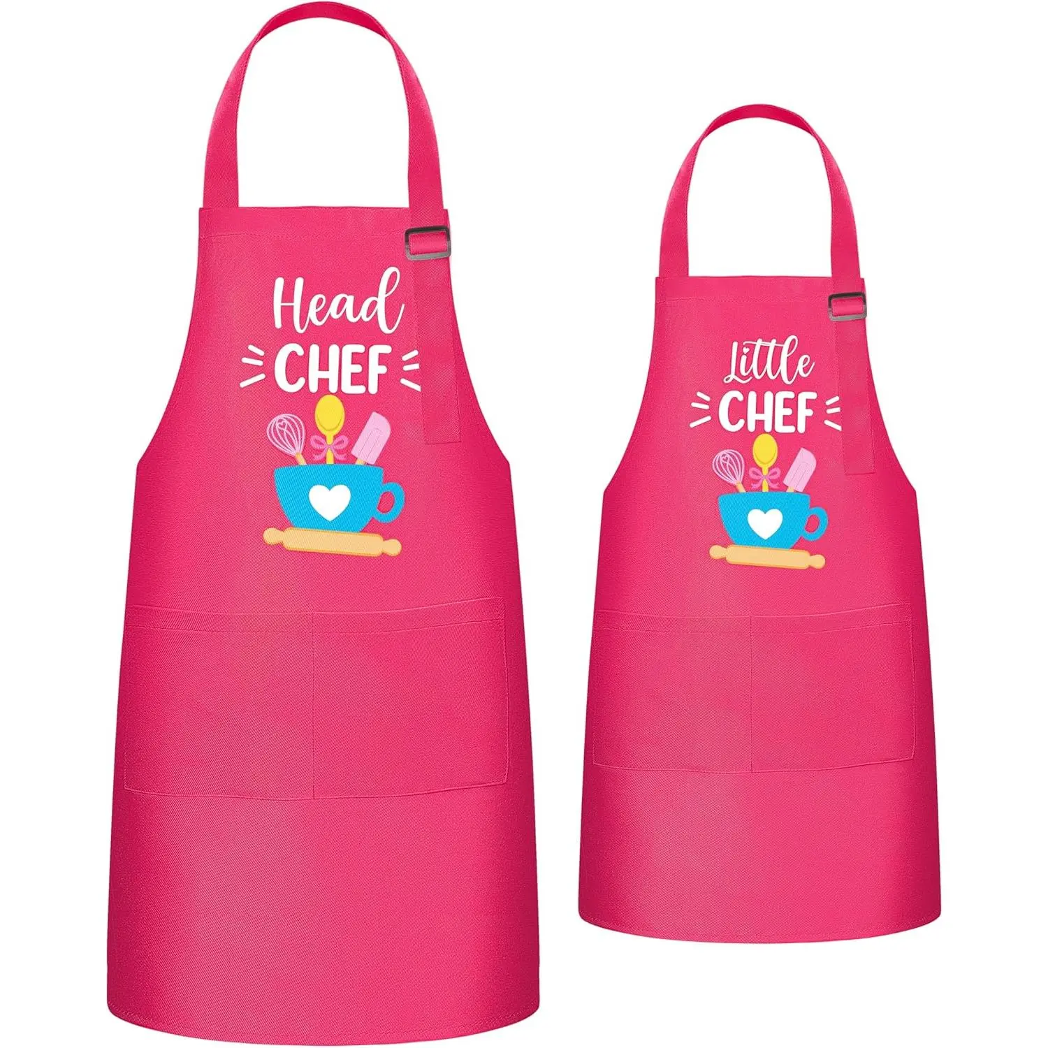 Mother's Day Mommy-and-Me 2-Piece Adjustable Kitchen Apron Set for Women & Kids, Waterproof, Lightweight, Durable, Cake Pattern, 2-Pocket, Gardening & Cooking Baking Painting Training Essentials, Parent-and-Kids Matching Aprons, Ideal Gift
