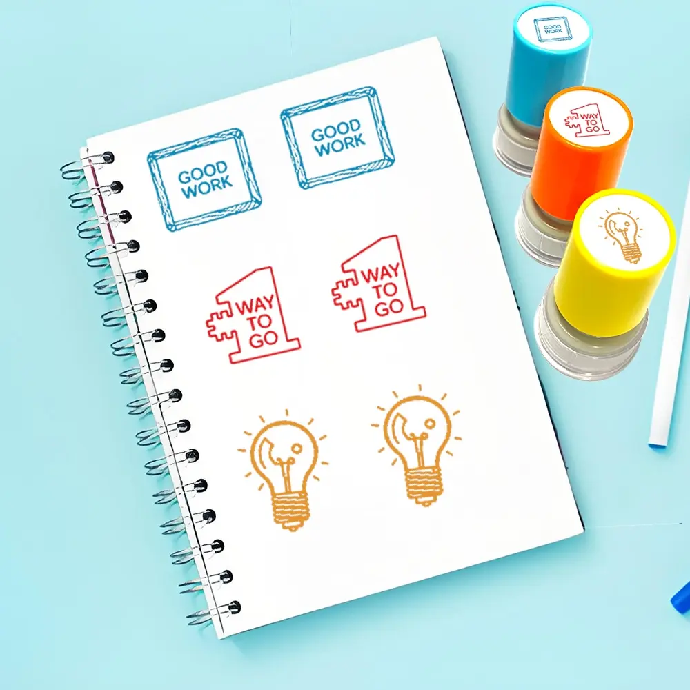 3 Colorful Teacher Stamps Encouragement Ink Pads Dry Well Great Light Bulb Used for Praising Progress Teachers' Grading Markers Suitable for Parents Classroom Must-Have Self-Ink Stamp Colored Imprint