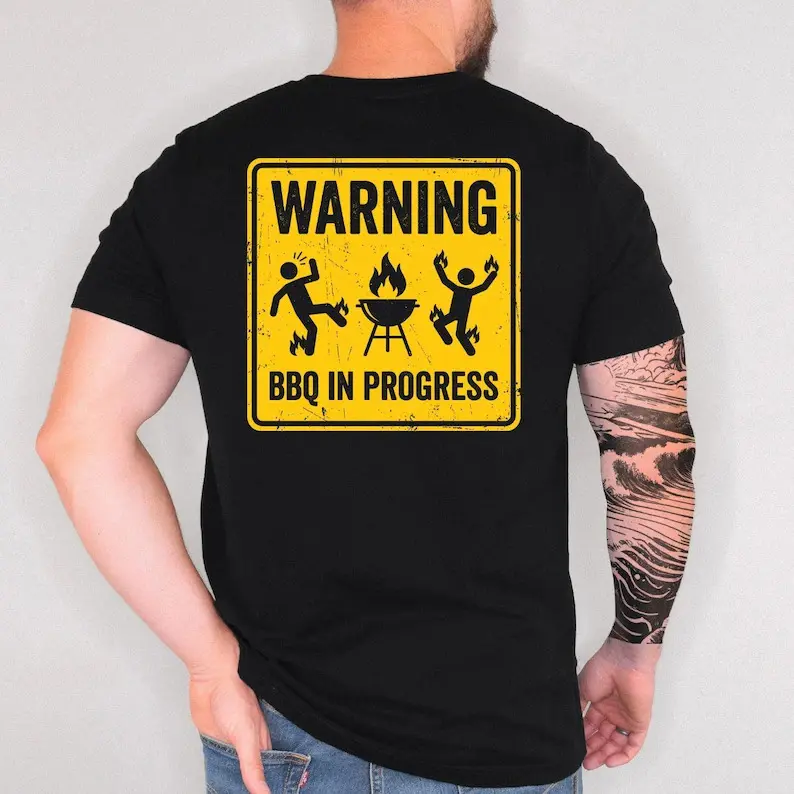 BBQ Shirt, Funny Grilling Shirt, Warning BBQ In Progress T Shirt, Backyard Cookout Shirt, Grill Master Gift For Men