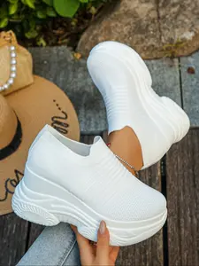 New Thick Sole Height Increasing Slip-On Shoes for Women, Breathable Mesh Platform Lazy Shoes, Versatile Casual One-Step Sneakers, Walking Shoes, Trainer