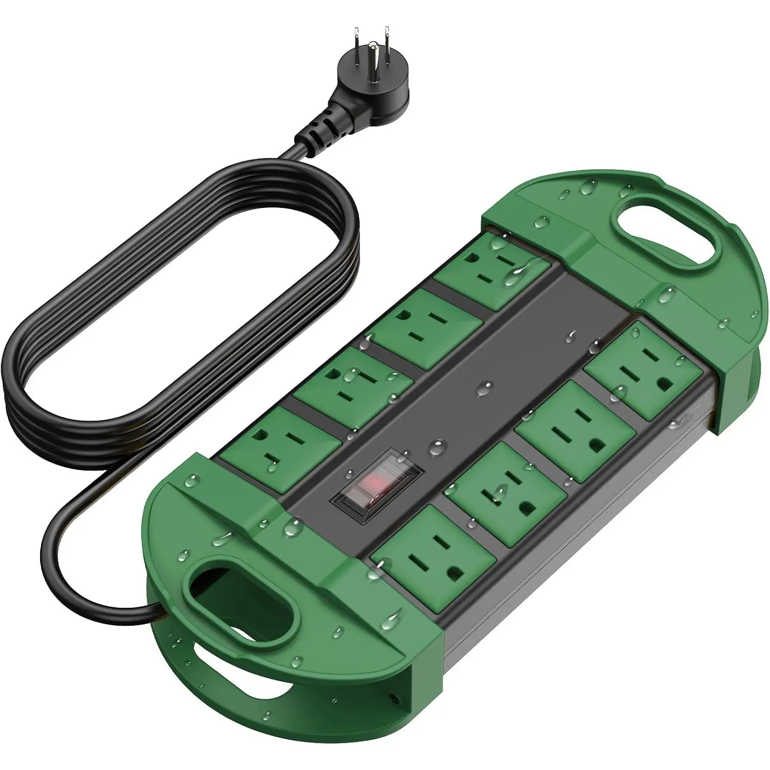 Outdoor Power Strip Weatherproof with 8 Plug, Waterproof Extension Cord with Multiple Outlets, Christmas Exterior Garden Yard Surge Protector 6FT, Green.