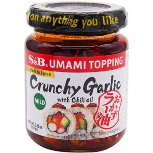 S&B Spicy Savory Flavor Chili Oil with Crispy Bits & Crunchy Garlic, 3.9oz Ambient Cooking Sauce - Instant Ramen Toppings, Versatile for Rice, Delicious Snack Dip