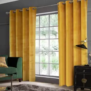 1pc Luxury Mustard Yellow Velvet Blackout Curtains, Grommet Top, High Density Heavy Fabric, Maximum Light Blocking, Ideal for Living Room & Bedroom, Elevate Vintage Home Decor, Privacy Grommet Curtains, Window Curtain, Home Decoration Curtain
