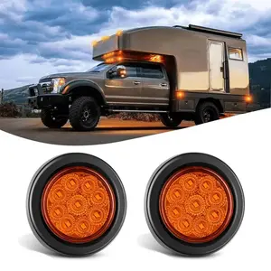 Nilight 2-Inch Round Amber Glow Marker Clearance Lights (Pair) - 9 LEDs, Wide Angle, IP65 Rated Automotive Trailer Light Kit