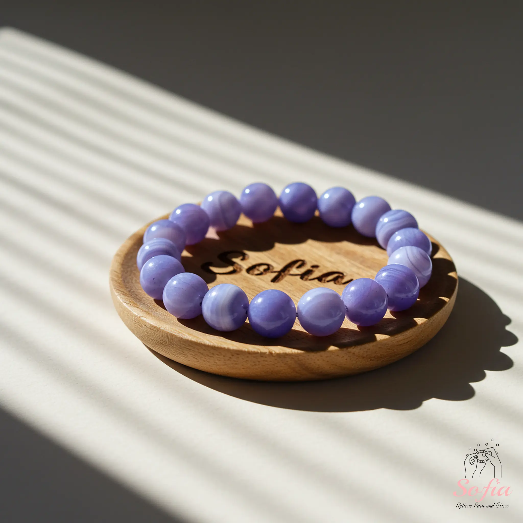 Sofia Handmade Natural Blue Lace Agate Beaded Bracelet - 8mm Blue-Purple Natural Gem, Boho Charm, Elastic Stretch, Beading & Beads Jewelry Making Accessory, for Daily Wear