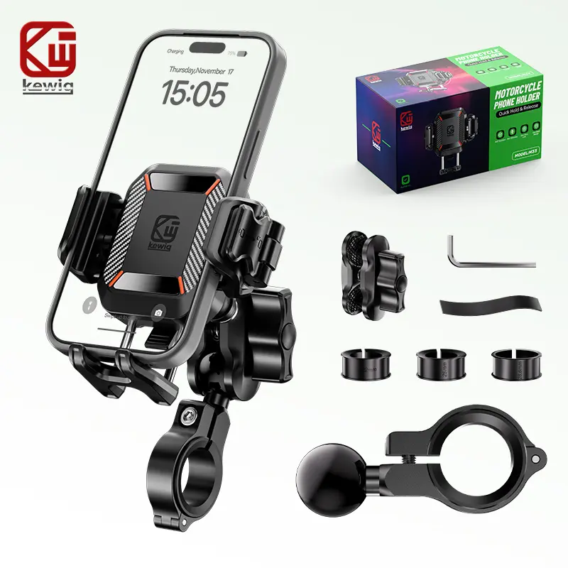 KEWIG M33 Heavy-Duty Motorcycle Handlebar Phone Mount - Anti-Shake Vibration Dampening, 1-Click Auto Lock, Universal Fit for 5.2"-7.2" iPhone/Samsung Smartphones, Motorcycle Gear Accessory