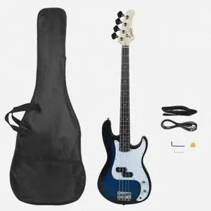 Classic Electric Bass Guitar Starter Pack with Great Intonation for Beginners - Includes Adjustable Guitar Strap, Cord, Wrench Tool, Protective Case, Plectrum - Blue (Musical Instruments & Accessories)