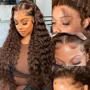 Chocolate Brown Lace Front Wigs Human Hair 13x6 Deep Wave Lace Front Wigs Human Hair 180 Density HD Colored Deep Curly Lace Frontal Wigs for Women Pre Plucked with Natural Hairline