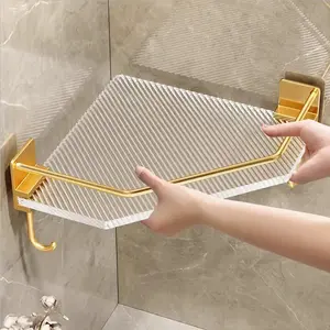 Gold Acrylic Bathroom Shower Shelf without Drill Rustproof Bath Room Caddy Toilet Skincare Shampoo Corner Triangle Storage Rack