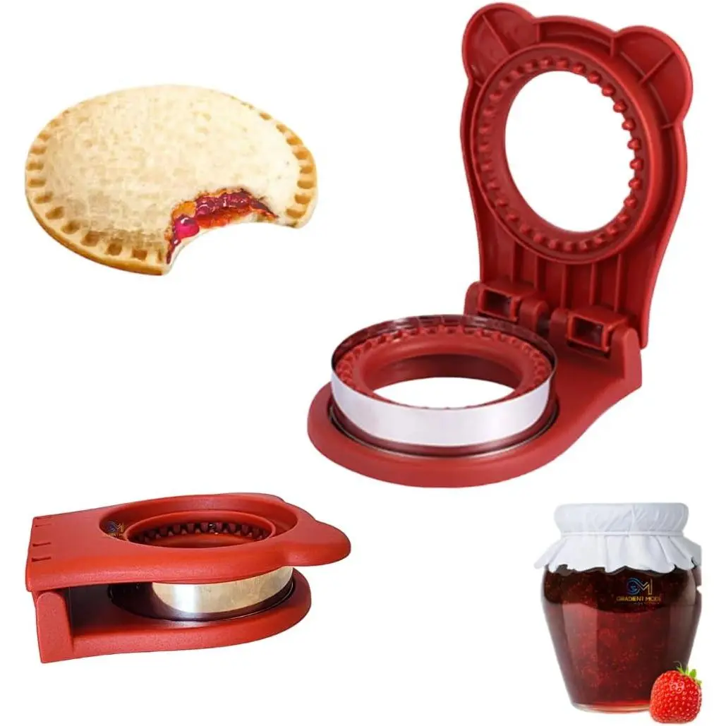Homedale Free from BPA, Lead, PVC, Phthalates & Mercury Kitchen Sandwich Cutter-Sealer - 1-Step Seal Easy Uncrustable Sandwich Maker for Kids Lunch Box, Center Fillings Tool for Jam, Egg & Cheese Bread, Red Breakfast Utensil