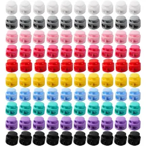 100pcs Plastic Spring Cord Locks for Drawstrings Double Hole Fastener Slider Toggles Clip Mixed Color
