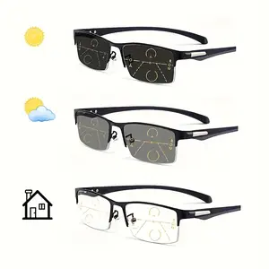 1 Pair TR90 Business Style Men'S Progressive Photochromic Reading Glasses, Durable Titan Frame, Multi-Focus Near-Far Vision, Non-Washable, Unisex